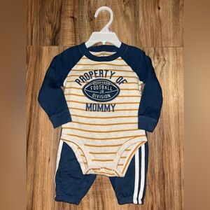 Carter’s Striped Navy & Gold 'Property of Mommy' Football One-Piece + Pants set